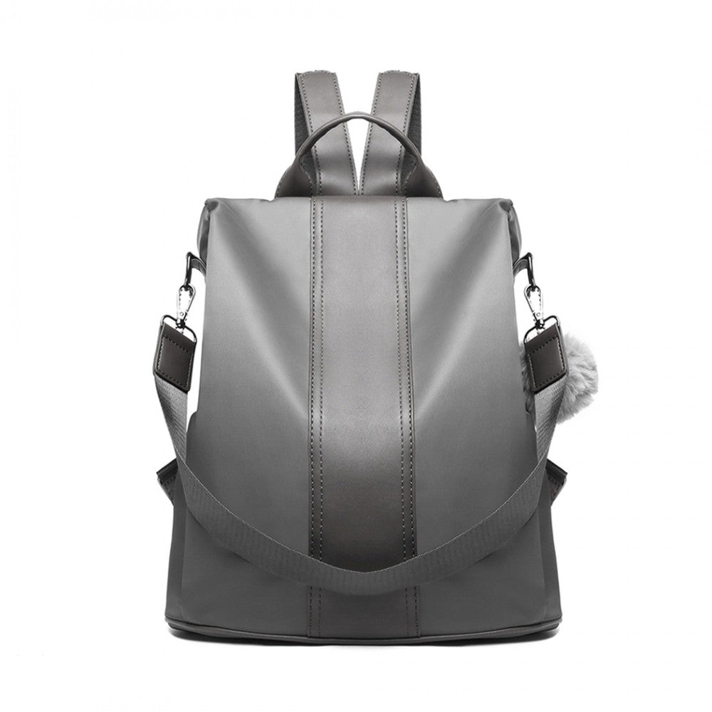Miss Lulu Two Way Backpack Shoulder Bag With Pom Pom Pendant - Grey