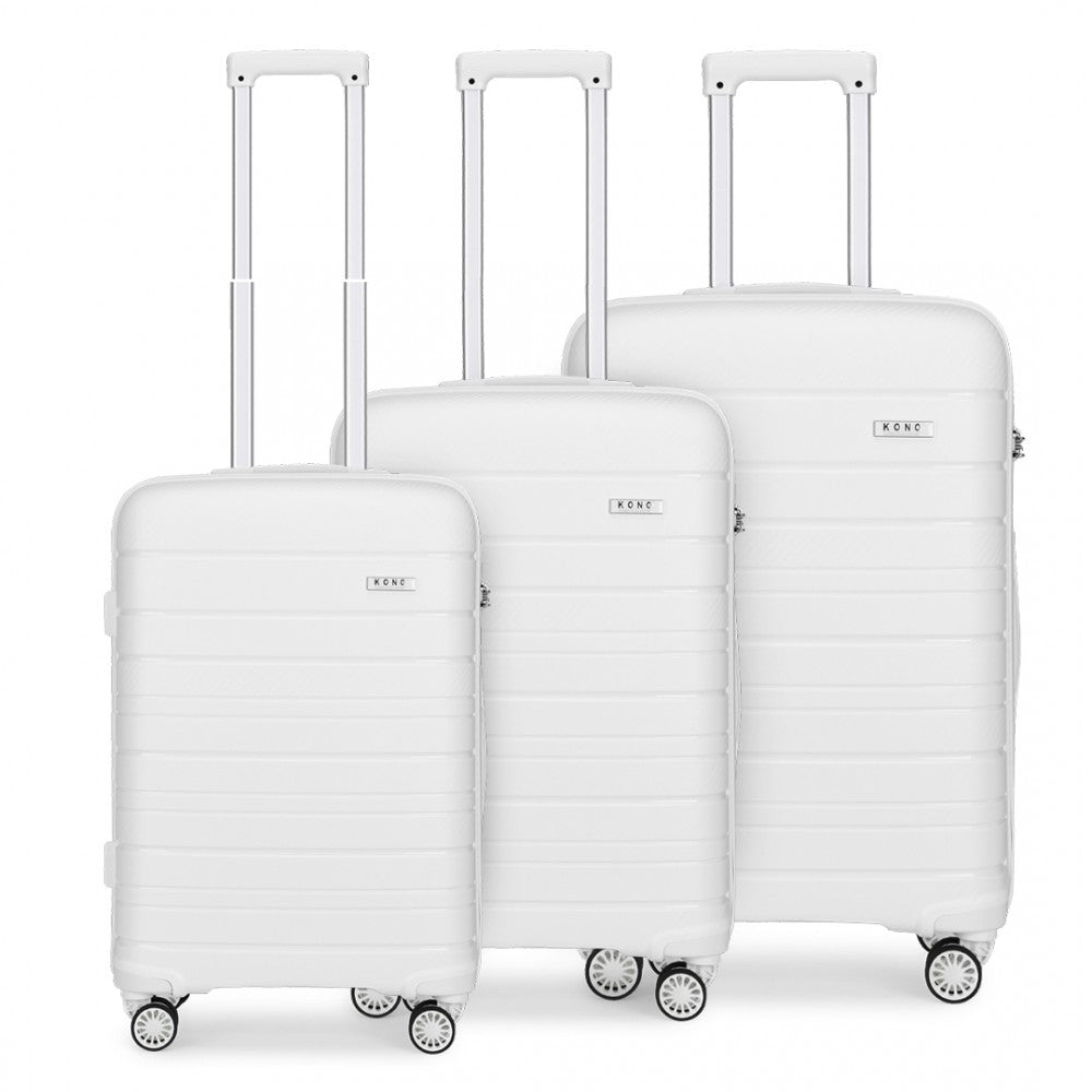 Kono Multi Texture Hard Shell PP Suitcase 3 Pieces Set - Classic Collection - White