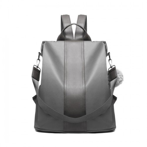 Miss Lulu Two Way Backpack Shoulder Bag With Pom Pom Pendant - Grey