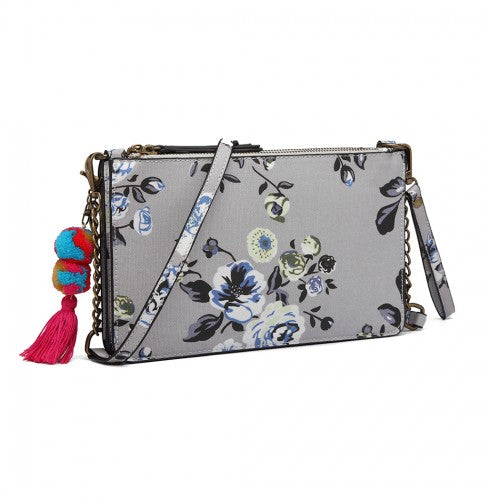Miss Lulu Canvas With Pompom Pendant Handbag Shoulder Bag - Grey