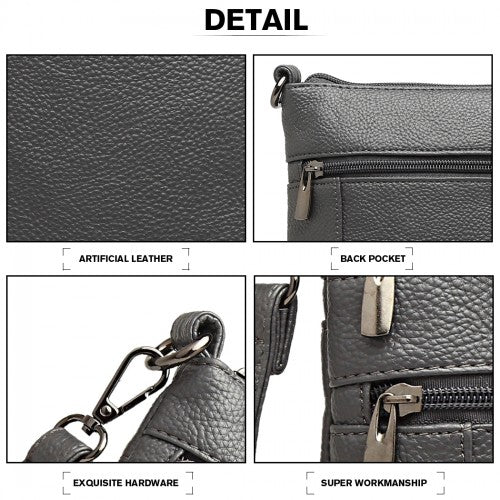 Miss Lulu Multi Pocket Leather Look RFID-Blocking Cross Body Bag - Grey