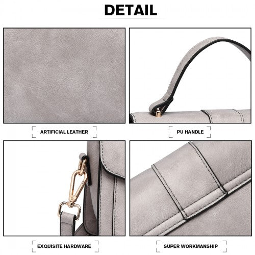 Miss Lulu Leather Look Midi Handbag - Grey