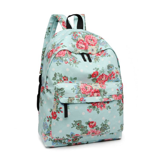 Miss Lulu Large Backpack Flower Polka Dot  - Light Blue