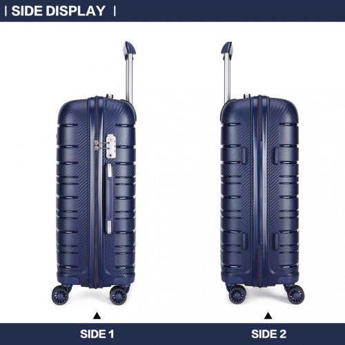 Kono 20 Inch Multi Texture Hard Shell PP Suitcase - Classic Collection - Navy