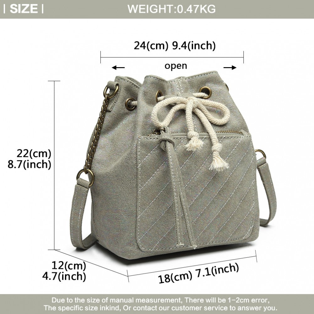 Miss Lulu Sparkle Canvas Drawstring Cross Body Bag - Grey
