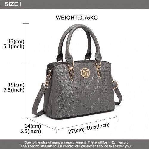 Miss Lulu Leather Look Weave Effect Shoulder Bag - Grey