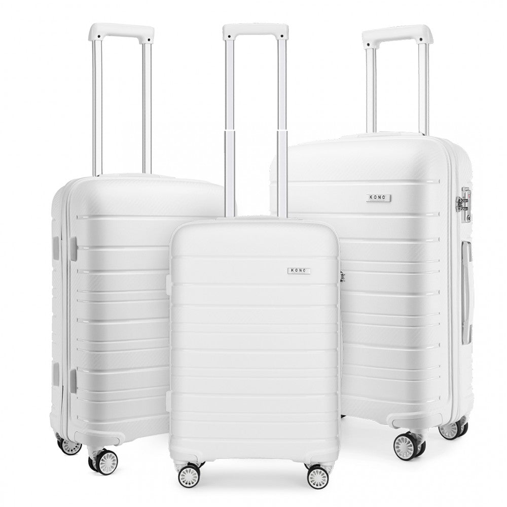 Kono Multi Texture Hard Shell PP Suitcase 3 Pieces Set - Classic Collection - White