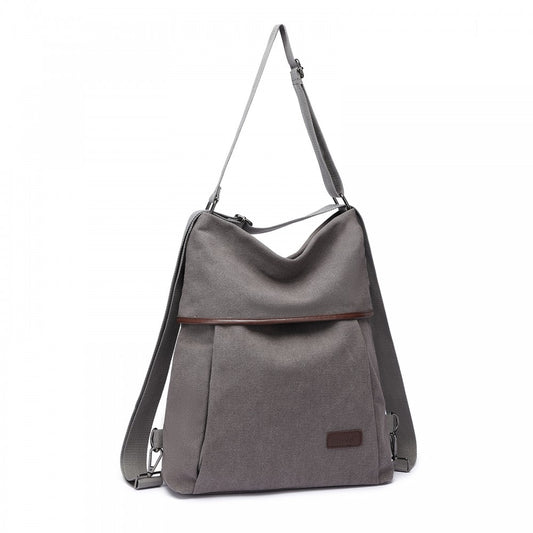 Kono Two Way Canvas Shoulder Bag Backpack - Grey