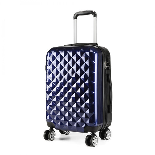 Kono Multifaceted Diamond Pattern Hard Shell 20 Inch Suitcase - Navy