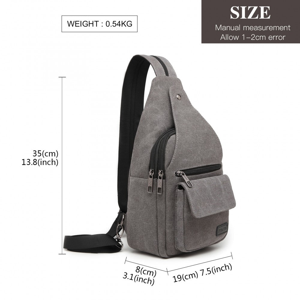 Kono Casual Canvas Single Strap Sling Backpack - Grey