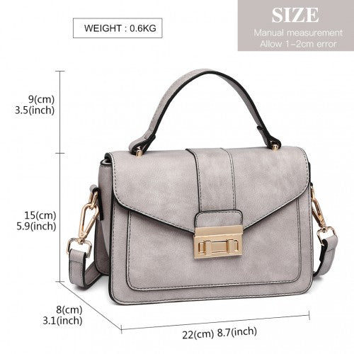 Miss Lulu Leather Look Midi Handbag - Grey