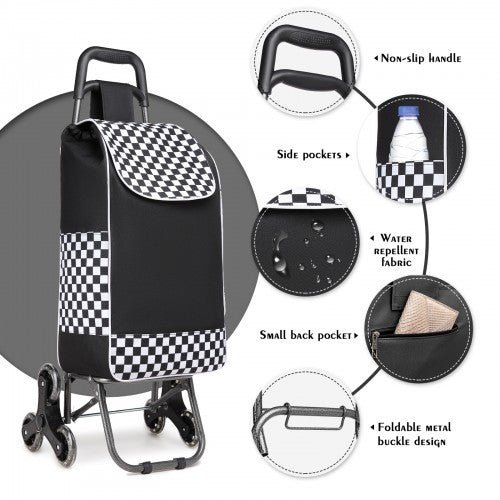 Kono 6 Wheel Push Shopping Trolley - Black