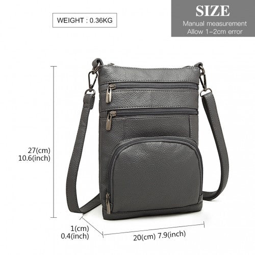 Miss Lulu Multi Pocket Leather Look RFID-Blocking Cross Body Bag - Grey