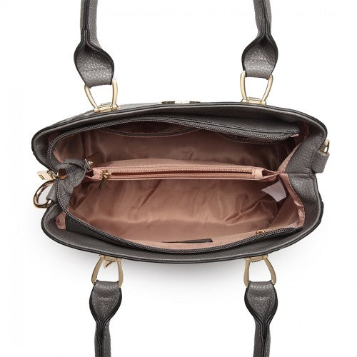 Miss Lulu Leather Look Weave Effect Shoulder Bag - Grey
