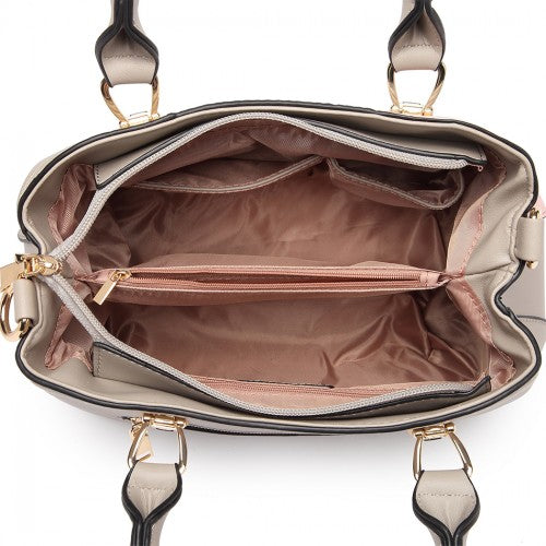 Miss Lulu Leather Look Colour Block Bow Pendant Handbag - Grey