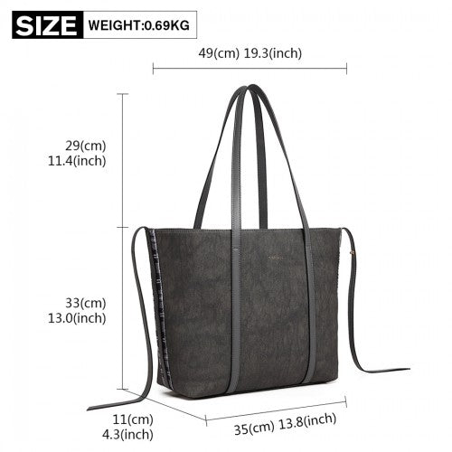 Miss Lulu Leather Look Two Way Tote Shoulder Bag - Grey