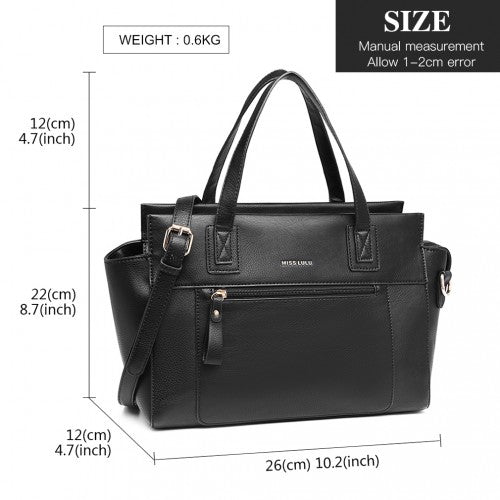 Miss Lulu Leather Look Classic Handbag - Black