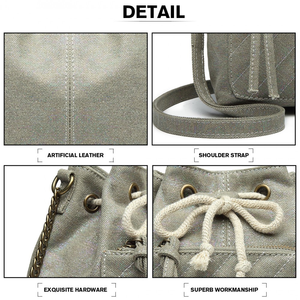 Miss Lulu Sparkle Canvas Drawstring Cross Body Bag - Grey
