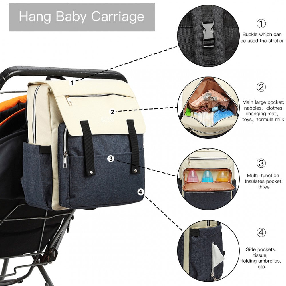Kono Multi Compartment Baby Changing Backpack With USB Connectivity - Navy