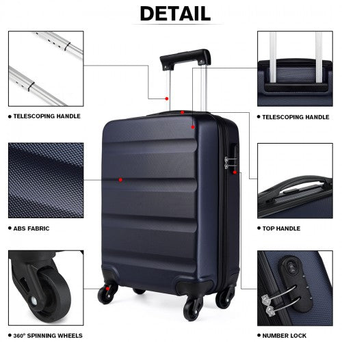 Kono Horizontal Design Abs Hard Shell Luggage 20 Inch Suitcase - Navy
