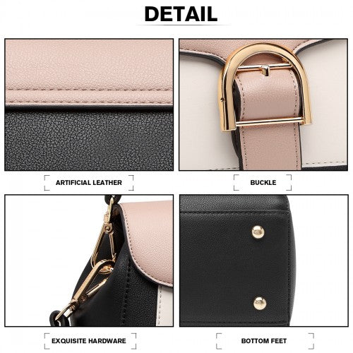 Miss Lulu Tri Colour Shoulder Handbag - Black And Khaki