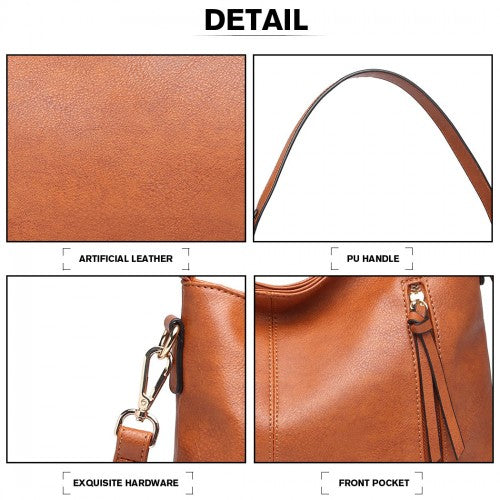 Miss Lulu Classic Style Slouch Shoulder Bag - Brown