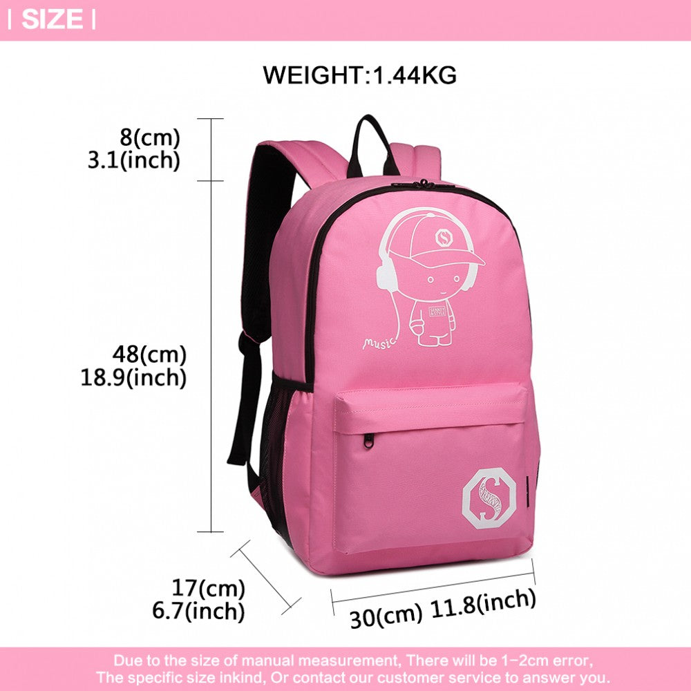 Kono Multi Functional Glow In The Dark Backpack Trolley - Pink