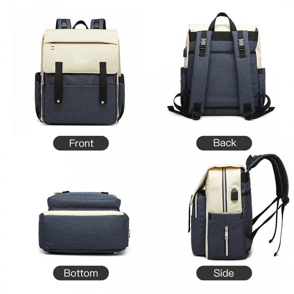 Kono Multi Compartment Baby Changing Backpack With USB Connectivity - Navy