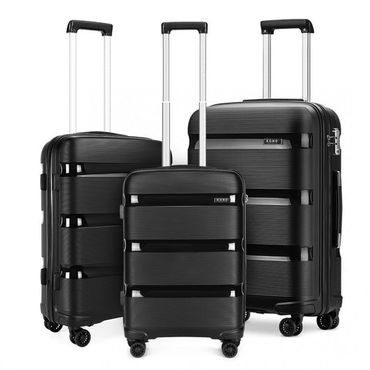 Kono Bright Hard Shell PP Suitcase 3 Pieces Set - Classic Collection - Black
