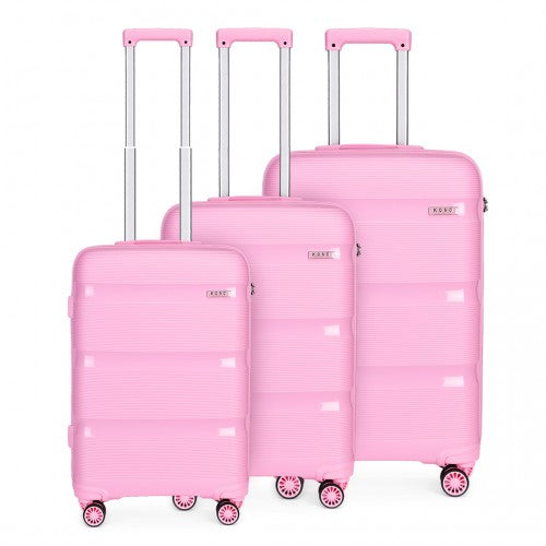 Kono Bright Hard Shell PP Suitcase 3 Pieces Set - Classic Collection - Pink