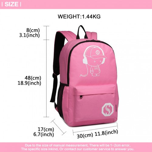 Kono Multi Functional Glow In The Dark Backpack Trolley - Pink