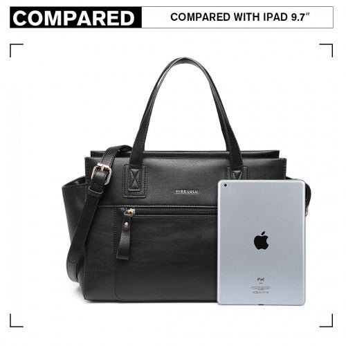 Miss Lulu Leather Look Classic Handbag - Black