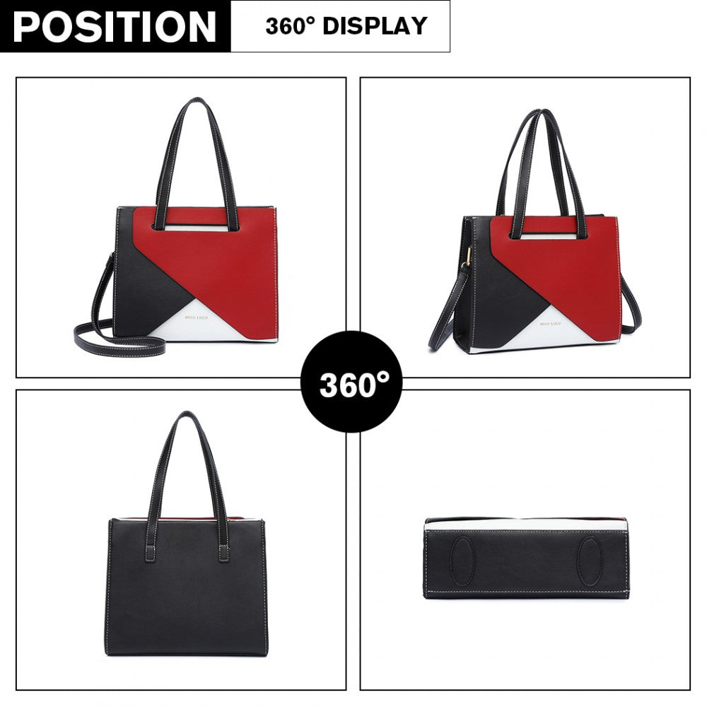 Miss Lulu Contrast Panel Shoulder Bag - Red