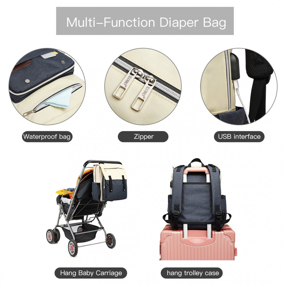 Kono Multi Compartment Baby Changing Backpack With USB Connectivity - Navy