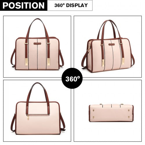 Miss Lulu Structured Panel Shoulder Bag - Pink