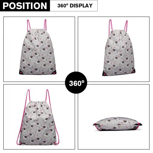 Miss Lulu Unicorn Print Drawstring Backpack - Grey