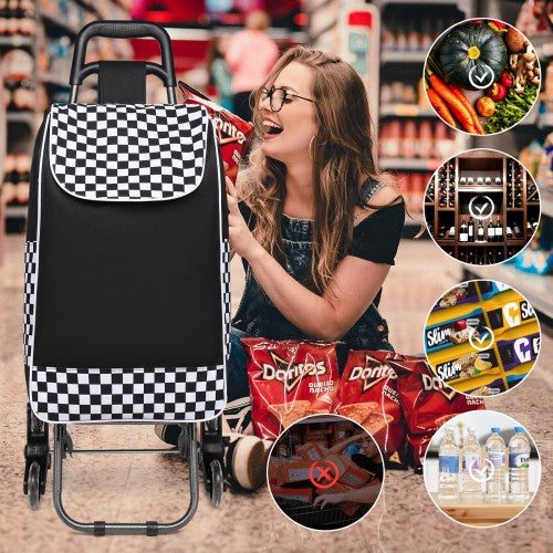 Kono 6 Wheel Push Shopping Trolley - Black
