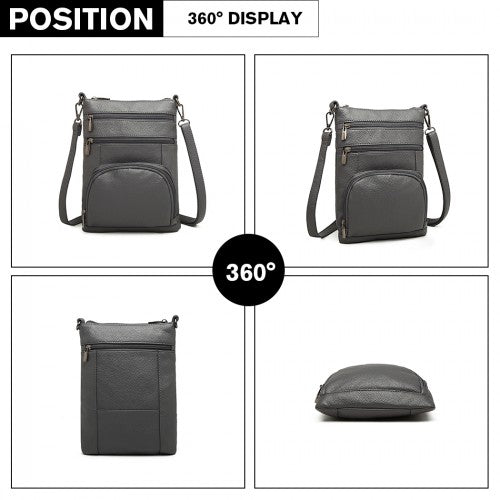 Miss Lulu Multi Pocket Leather Look RFID-Blocking Cross Body Bag - Grey
