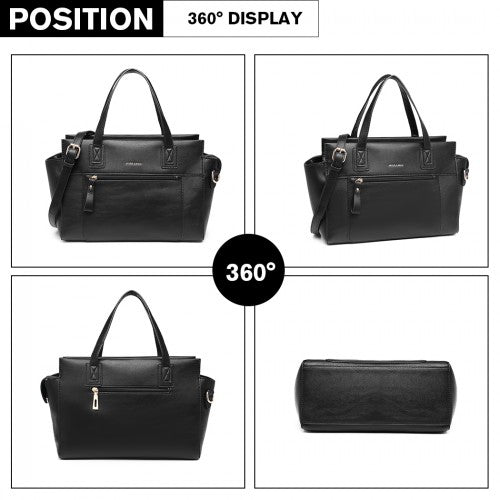 Miss Lulu Leather Look Classic Handbag - Black