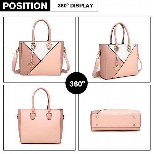 Miss Lulu Leather Look Geometric Ombre Handbag - Nude