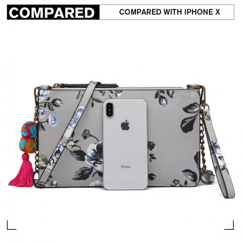 Miss Lulu Canvas With Pompom Pendant Handbag Shoulder Bag - Grey