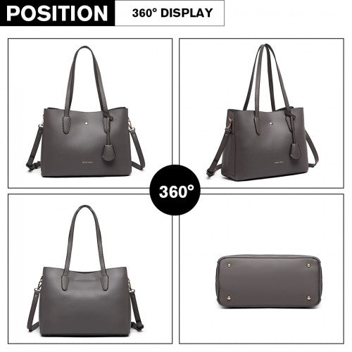 Miss Lulu Triple Compartment Tote Bag - Grey