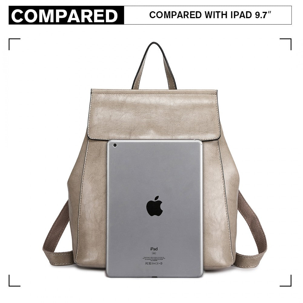 Miss Lulu Vintage Oil-Wax Faux Leather Backpack - Grey