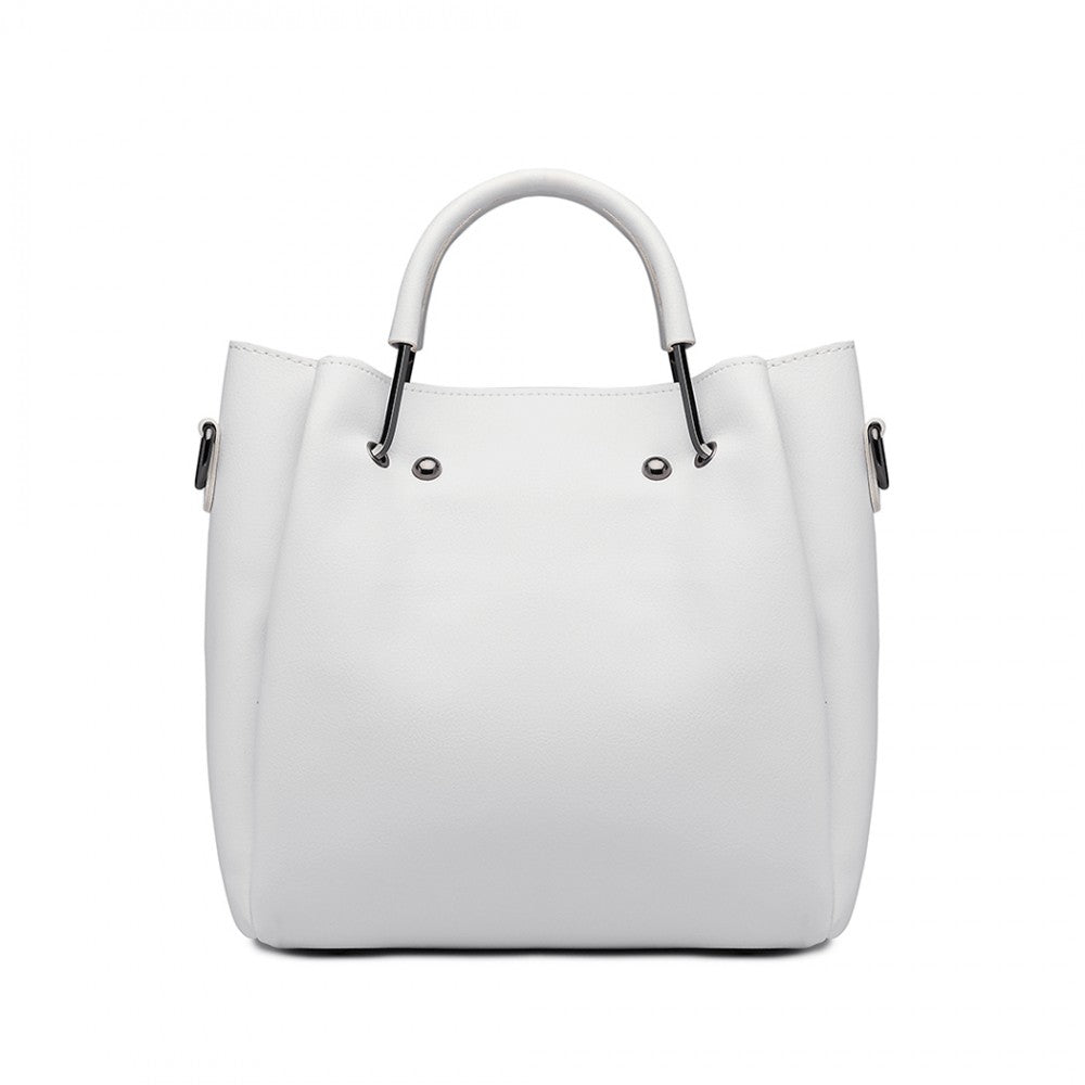 Miss Lulu Leather Look 2 In 1 Bucket Handbag - Beige