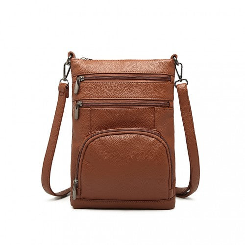 Miss Lulu Multi Pocket Leather Look RFID-Blocking Cross Body Bag - Brown