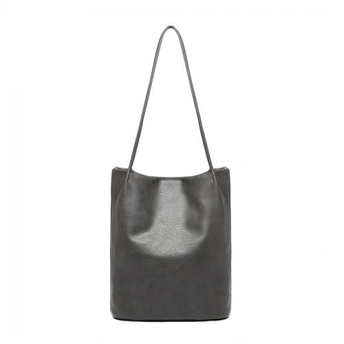 Miss Lulu Large Bucket Shoulder Bag - Dark Grey