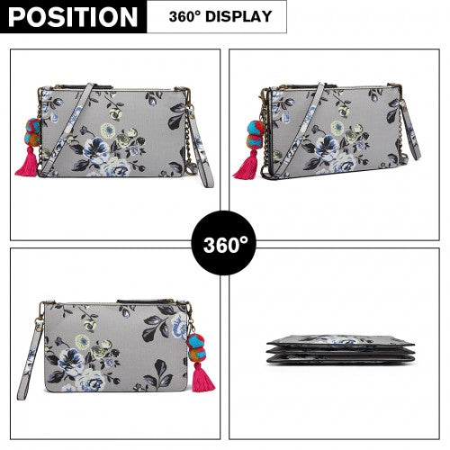 Miss Lulu Canvas With Pompom Pendant Handbag Shoulder Bag - Grey