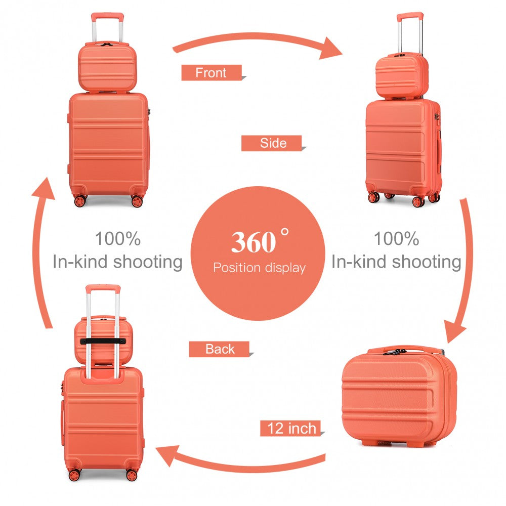 Kono Abs 4 Wheel Suitcase Set With Vanity Case - Coral