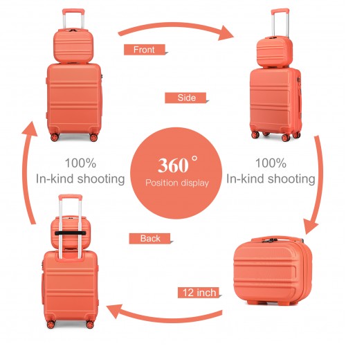 Kono Abs Sculpted Horizontal Design 4 Pcs Suitcase Set With Vanity Case - Coral