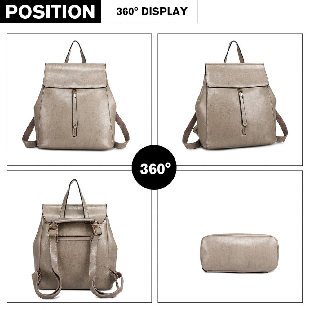 Miss Lulu Vintage Oil-Wax Faux Leather Backpack - Grey